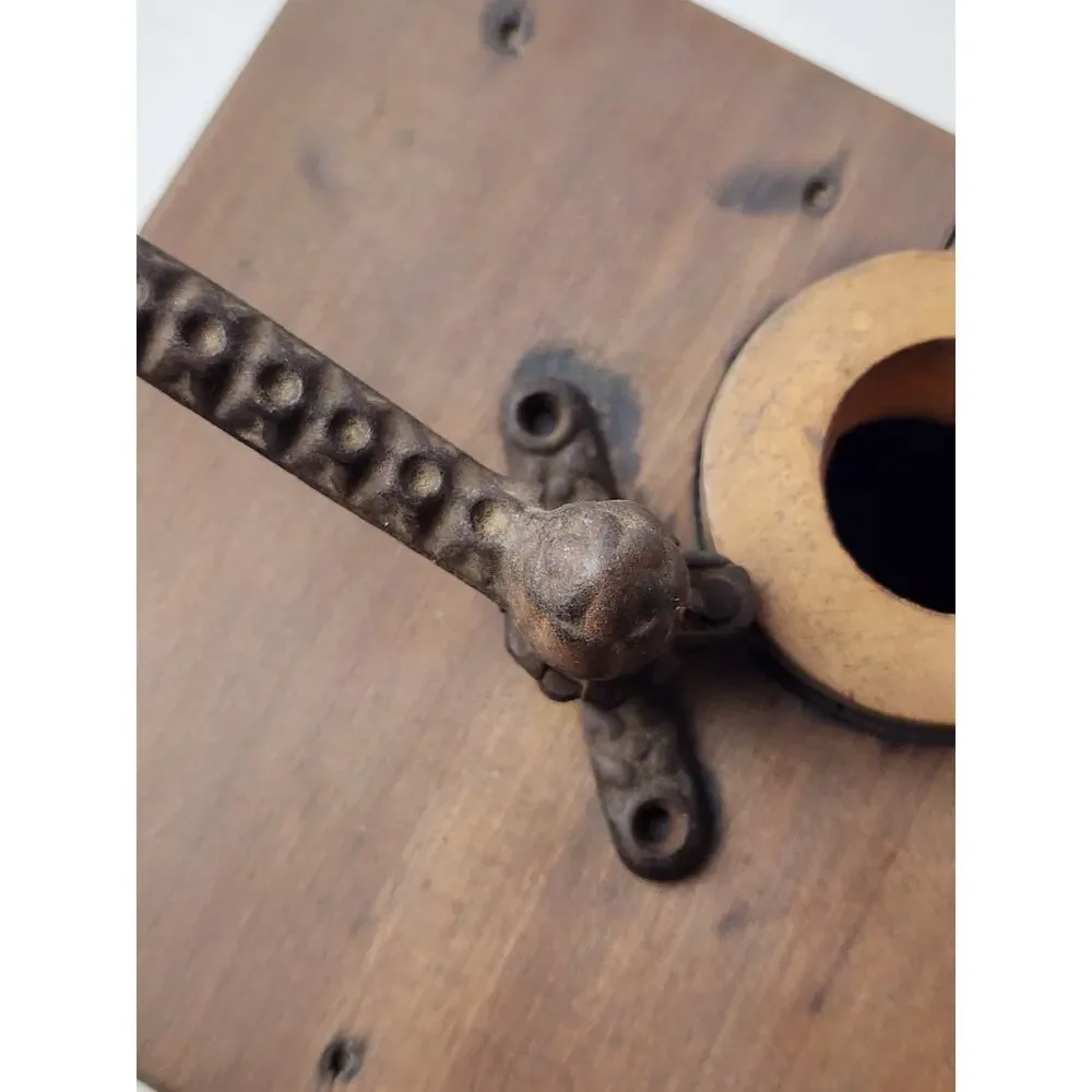 Vintage Wood Coffee Grinder Cast Iron Dovetailed Hand Crank Antique Flour Mill